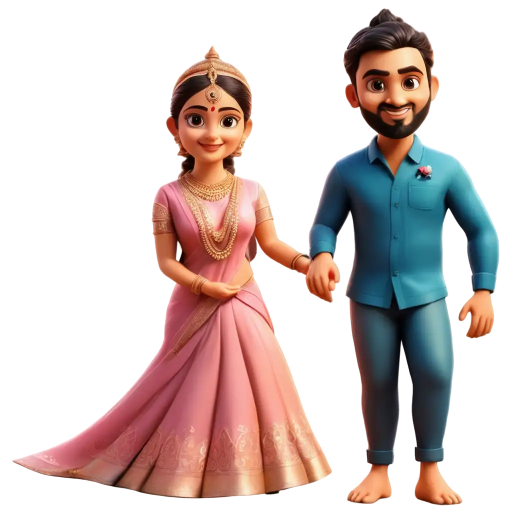 HighQuality-Tamil-Marriage-Couples-HD-Cartoon-PNG-Image-in-Temple-Background