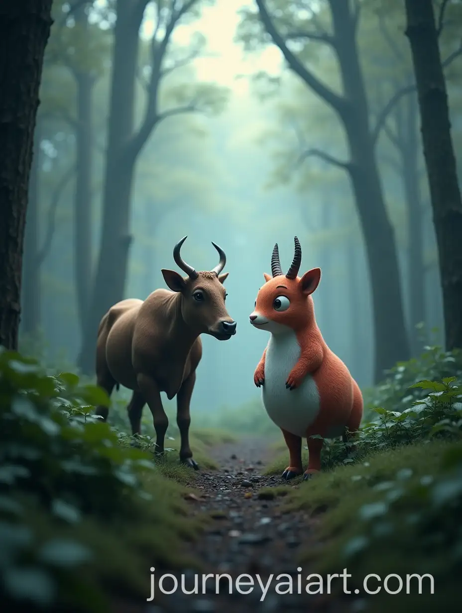 Ox-and-Litchi-Face-to-Face-in-a-Misty-Forest