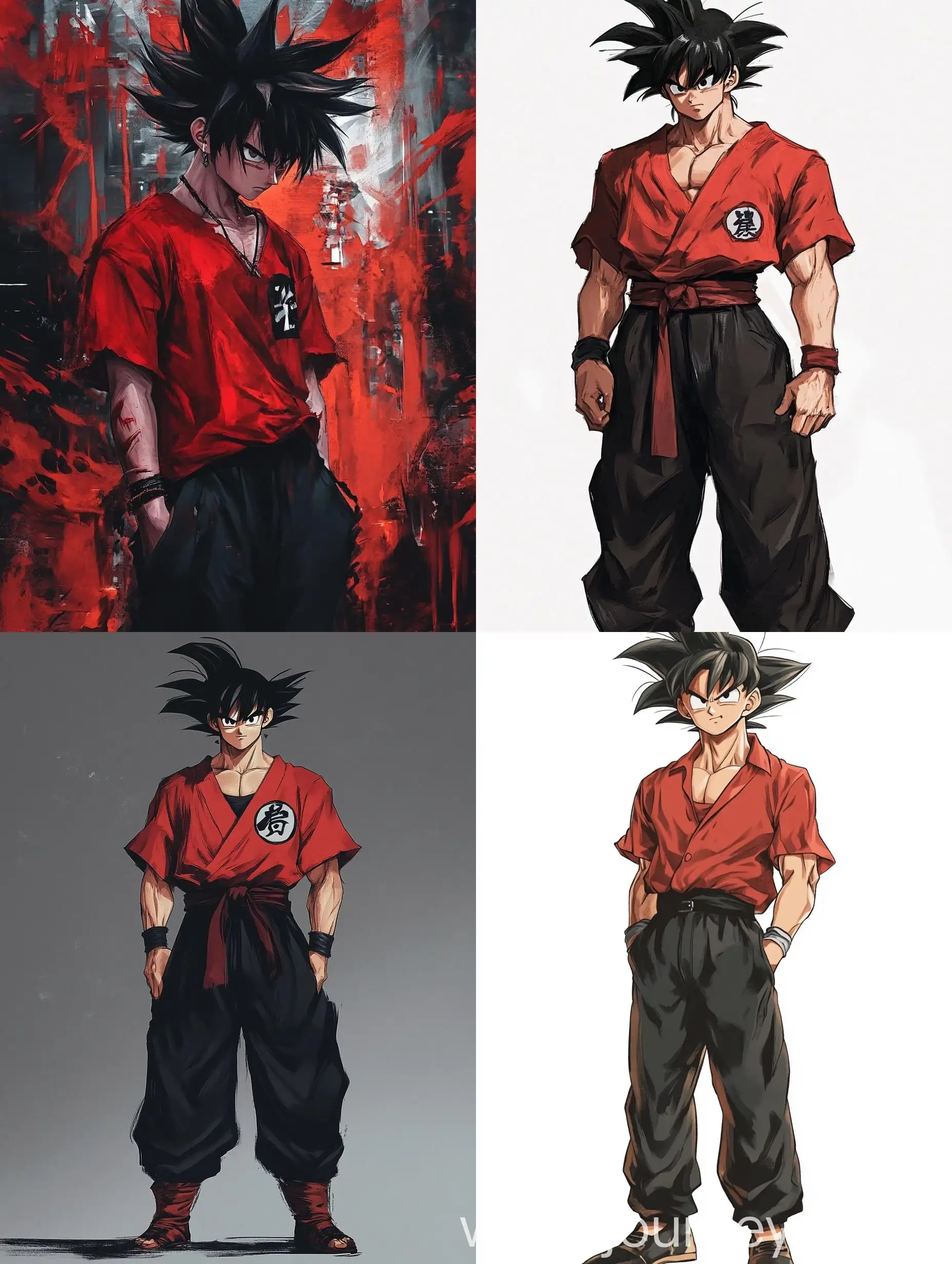 Son-Goku-from-Tokyo-Revengers-in-Red-Shirt-and-Black-Pants