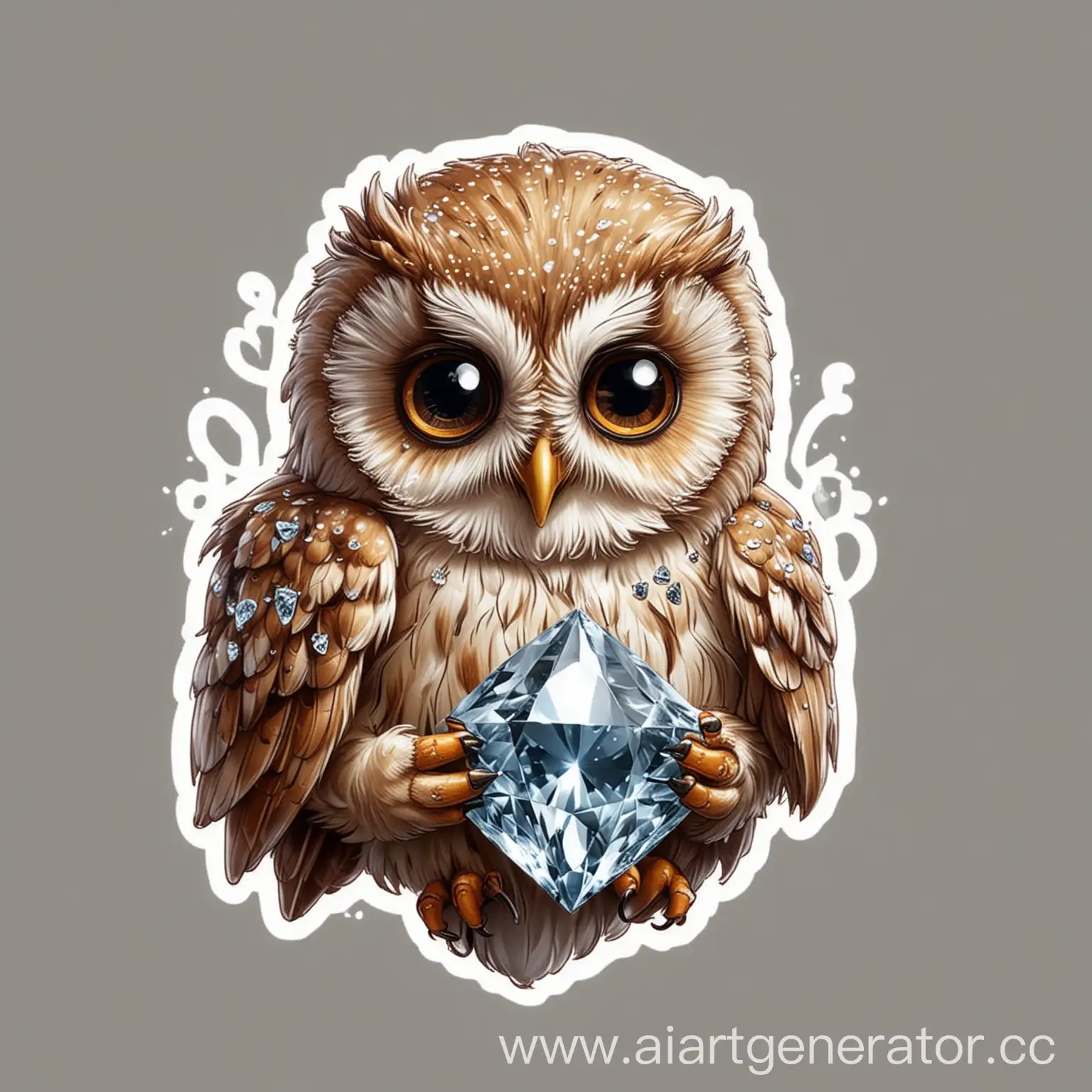 Sweet-Owl-Holding-a-Diamond-Sticker-Design