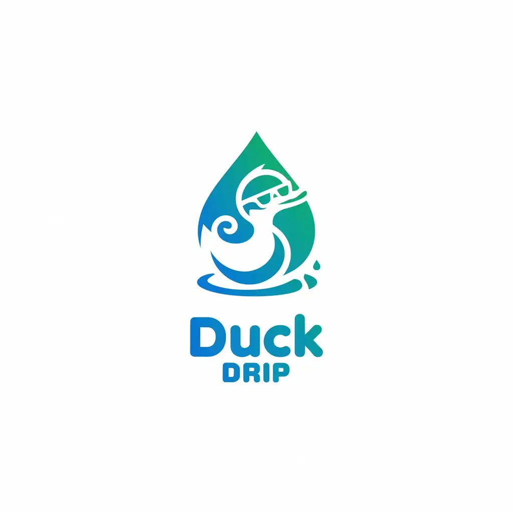 LOGO Design for Duck Drip Minimalistic Duck and Water Drop with Mallard Colors and Sunglasses Theme