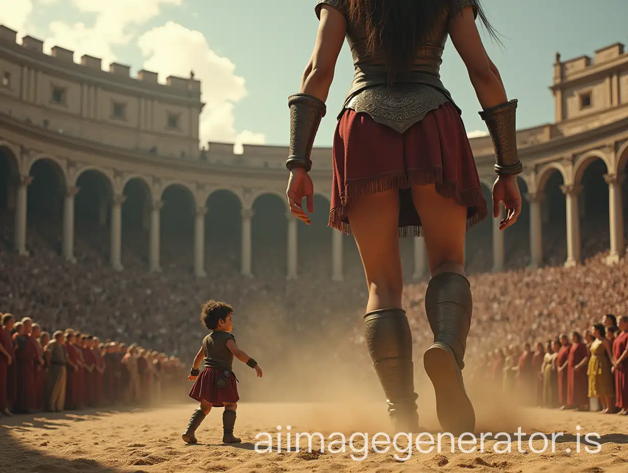 Giantess-in-Ancient-Roman-Arena-Towering-Over-Defiant-Man