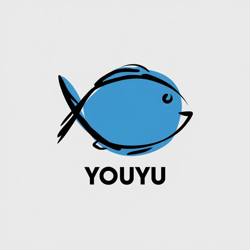 LOGO-Design-for-Youyu-Elegant-Blue-Fish-Sketch-with-Clear-Background-for-Restaurant-Industry