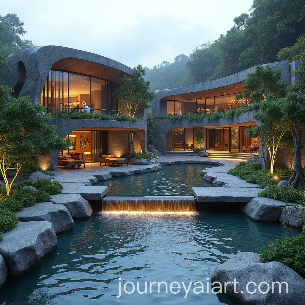 Luxury-Waterfall-Shopping-Mall-with-Slate-Rock-Design-and-Transparent-Car-Parking-at-Nha-Trang-Beach