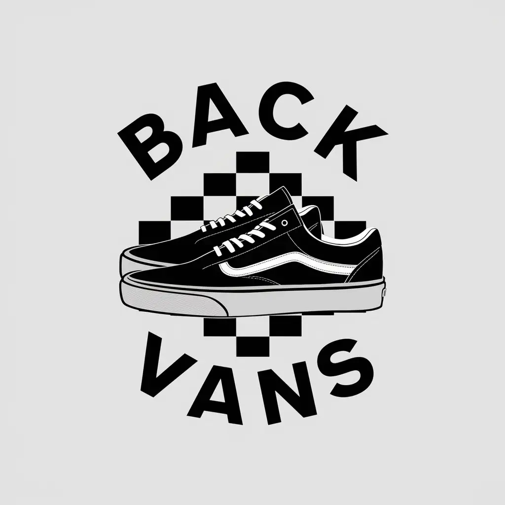 a vector logo design,with the text "BACK VANS", main symbol:skateboard shoes chessboard,Moderate,be used in Retail industry,clear background