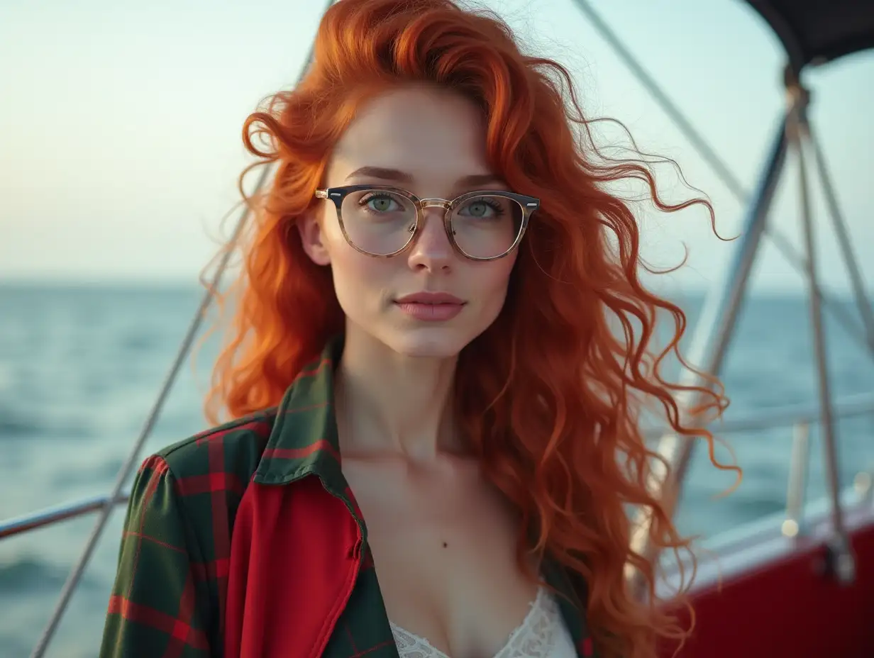 RedHaired-Student-Dressed-as-Mother-Christmas-on-a-Yacht-in-the-Sea