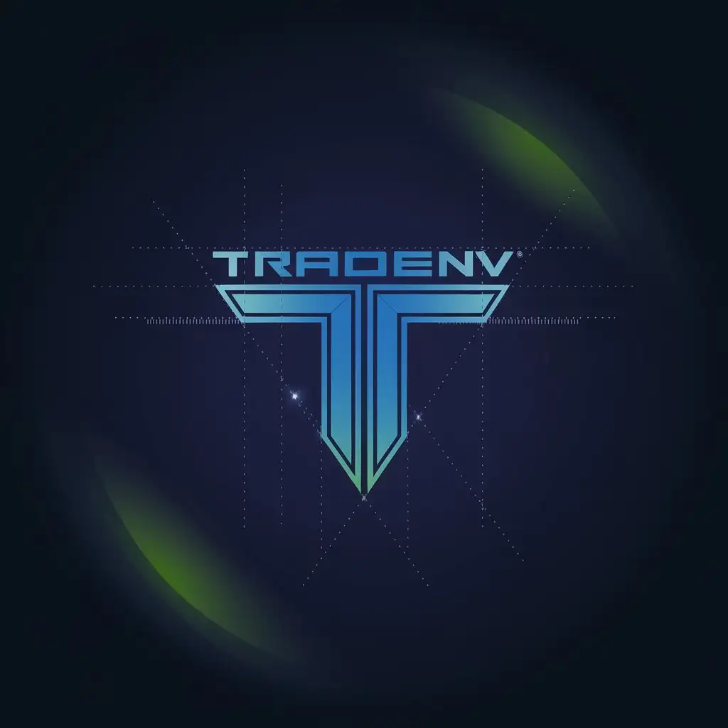 LOGO Design for Tradenv Deep Blues Bright Greens with Geometric Shapes for Technology Sustainability