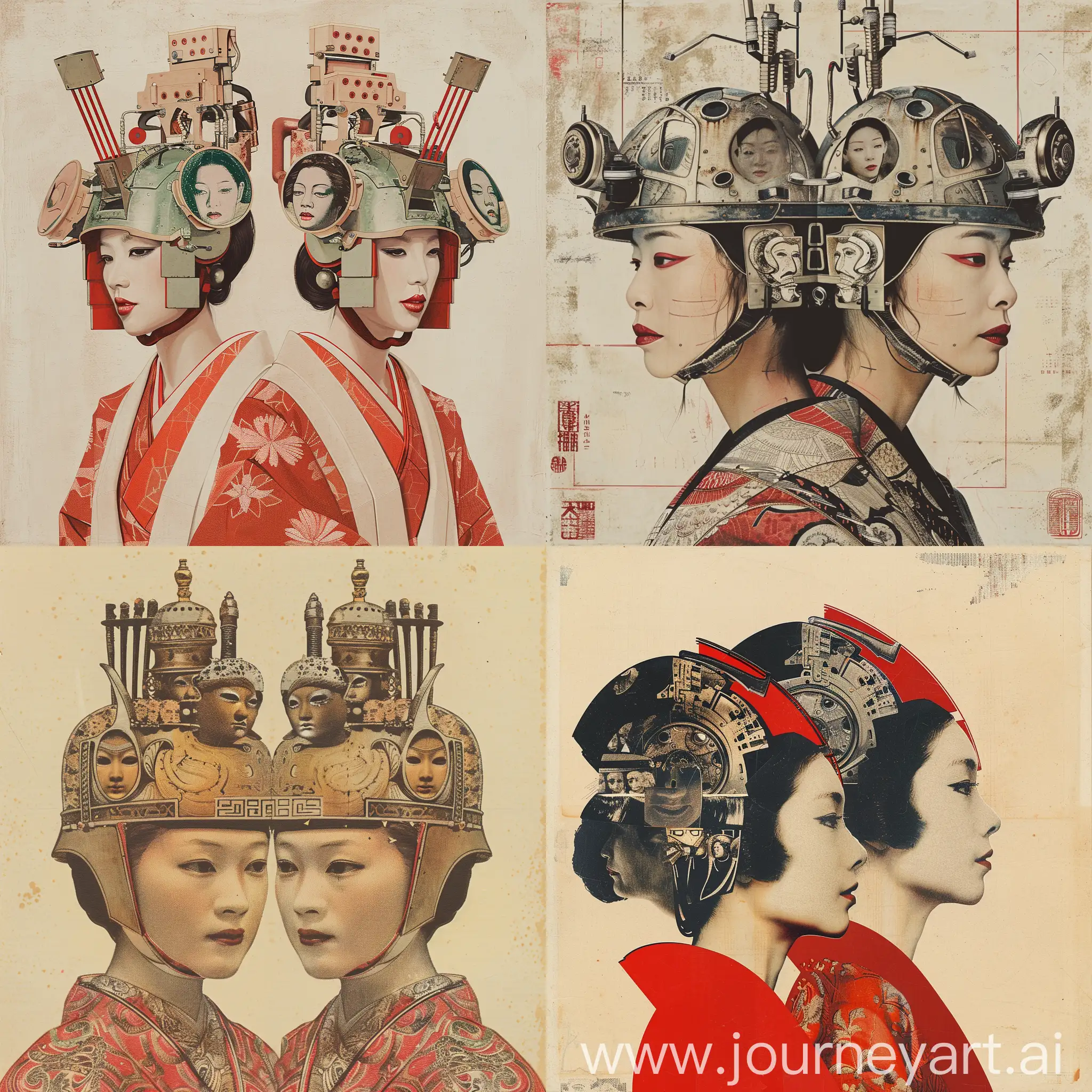 Vintage-Japanese-Postcard-with-Twin-Queens-in-Kentaro-Miura-Style