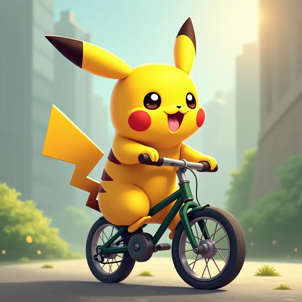 Pikachu riding a bike