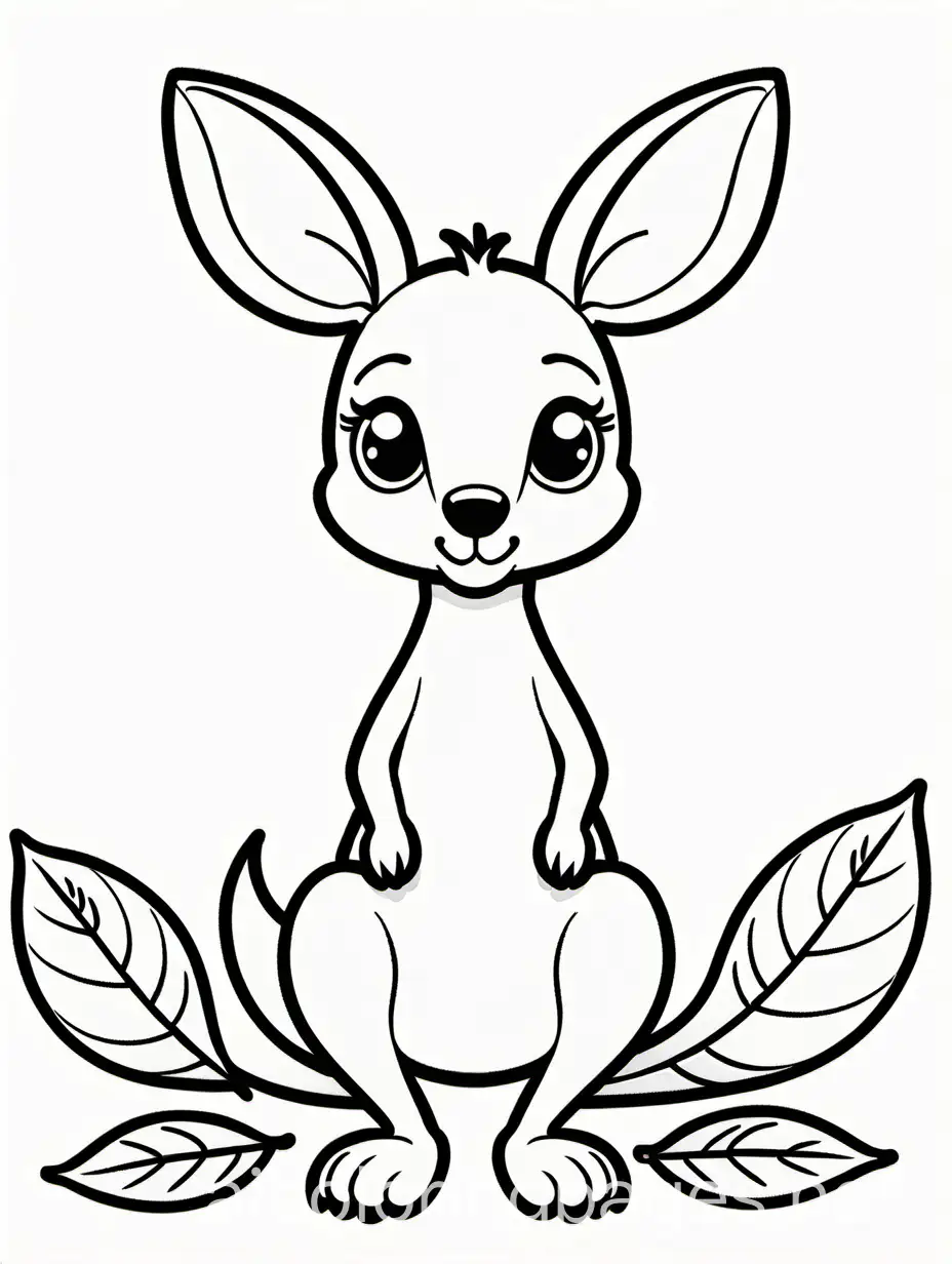 Cute cartoon Kangaroo Coloring Page, black and white, line art, white background, Simplicity, Ample White Space. The background of the coloring page is plain white to make it easy for young children to color within the lines. The outlines of all the subjects are easy to distinguish, making it simple for kids to color without too much difficulty, Coloring Page, black and white, line art, white background, Simplicity, Ample White Space. The background of the coloring page is plain white to make it easy for young children to color within the lines. The outlines of all the subjects are easy to distinguish, making it simple for kids to color without too much difficulty