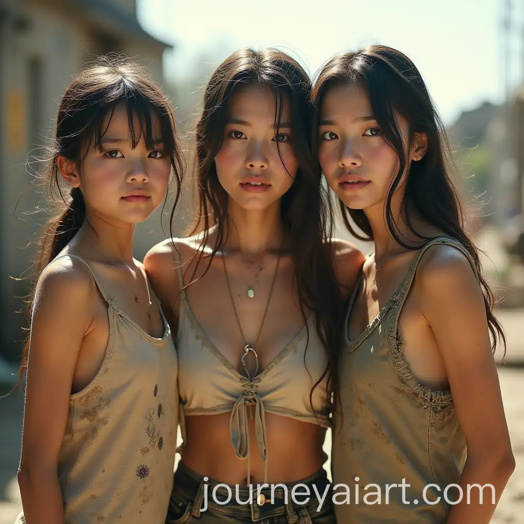 AI-Image-Prompt-ExpansionThree-Girls-and-Their-Mother-in-a-PostApocalyptic-World-with-Dirty-Broken-Clothes