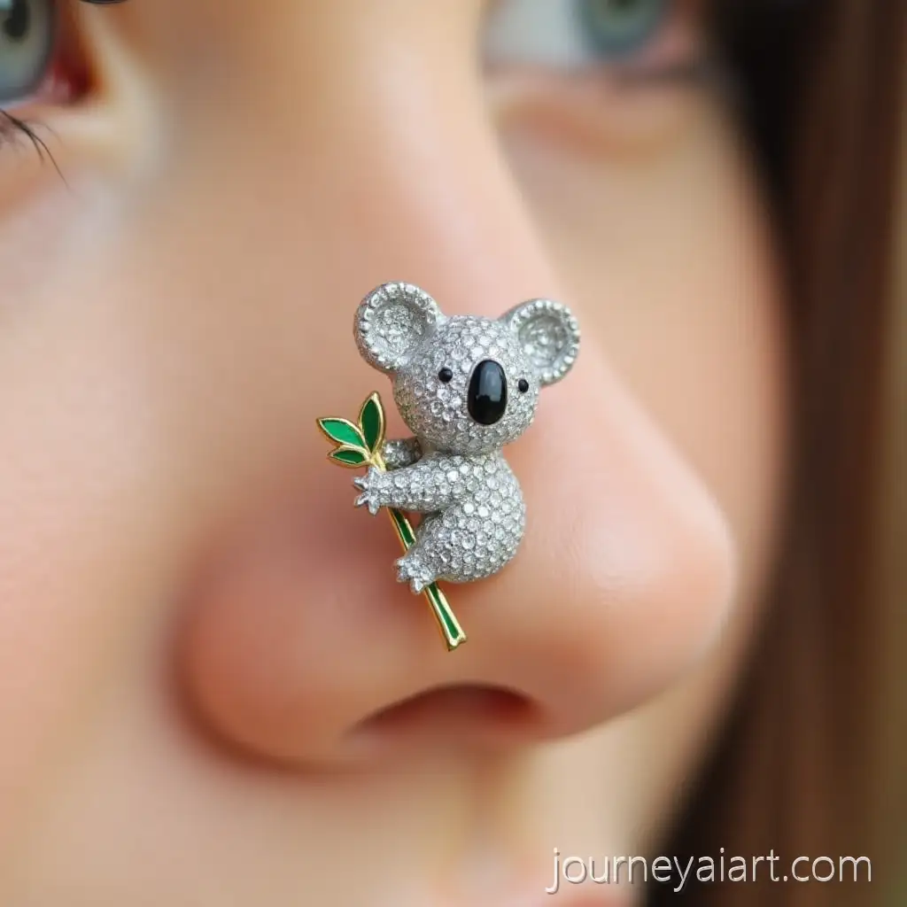 CartWhite-gold-koala-piercingoon-Koala-with-White-Gold-Nose-Piercing-and-Whirling-Leaves