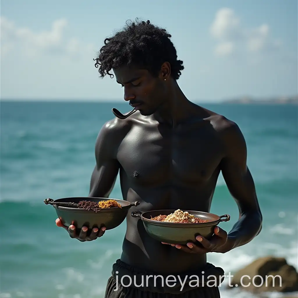 Dark-Figure-with-Blush-Holding-Painted-Pots-by-the-Sea