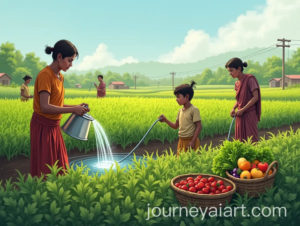 Family-Watering-Crops-in-Lush-Green-Rural-Farming-Scene