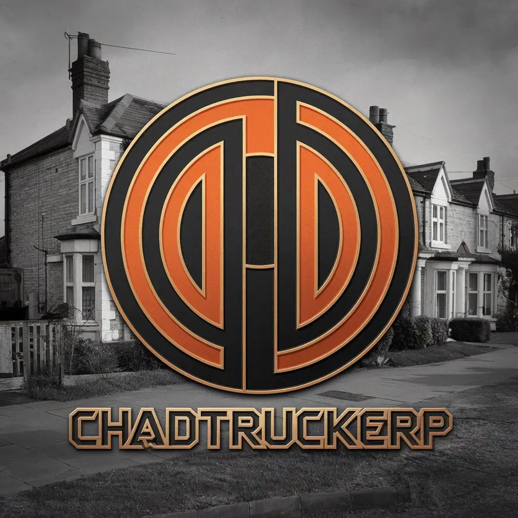 LOGO Design for CHADTRUCKERRP Orange and Black Futuristic Circle on Rough UK Estate Background