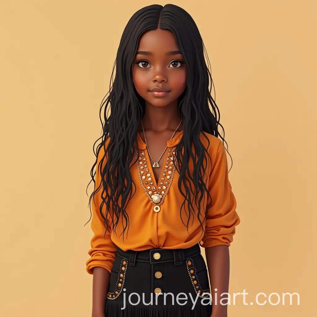 9YearOld-Girl-in-RegReggae-Girl-Illustrationgae-Attire-with-SunsetColored-Blouse-on-Soft-Pastel-Background