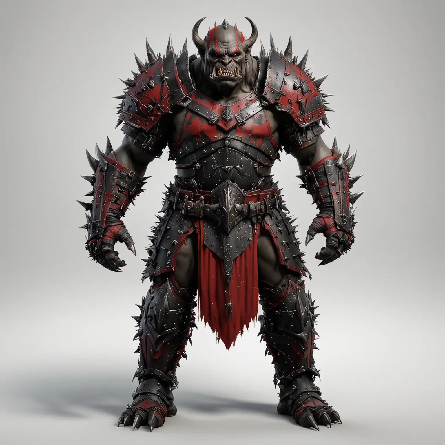 Fantasy-Orc-in-Black-and-Red-Armor-on-White-Background