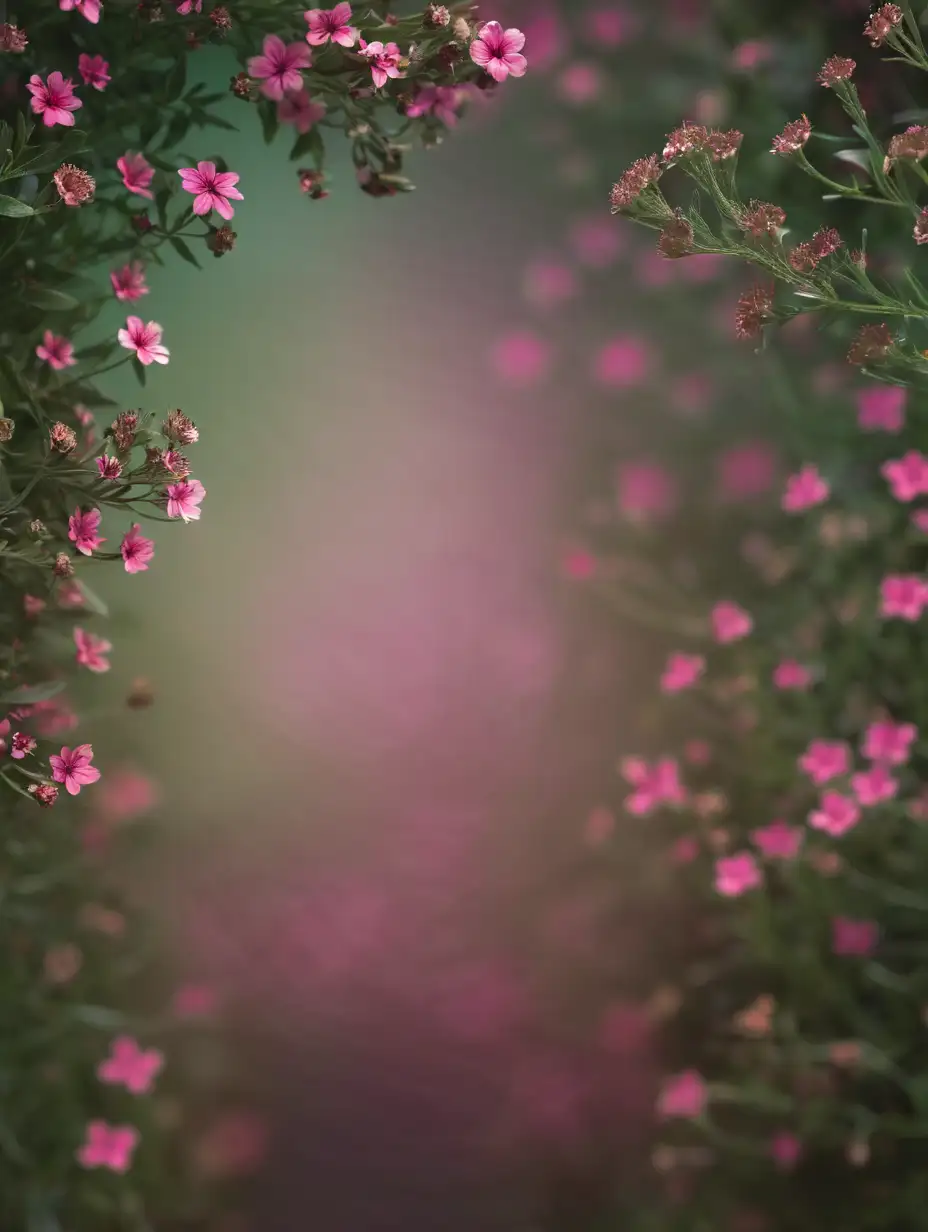 Slightly Blurry Hazy Path with Natural Lighting and Small Pink Flowers