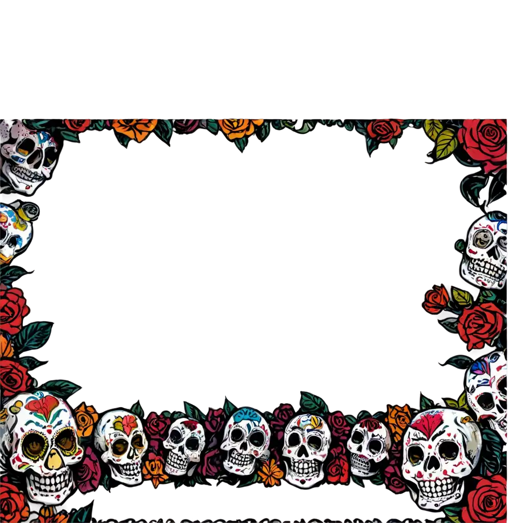 Vibrant-Day-of-the-Dead-PNG-Border-with-Skulls-and-Flowers