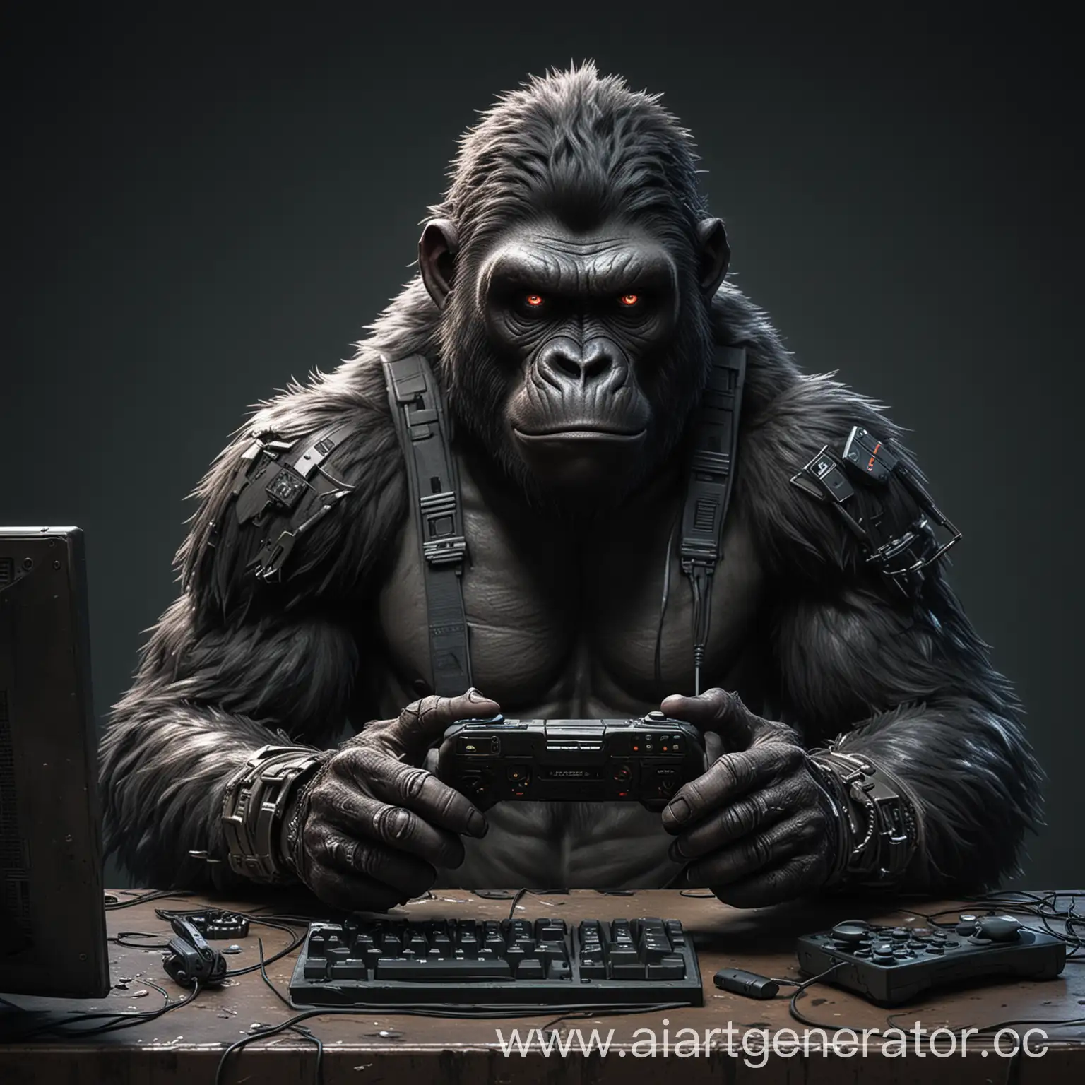 Cyberpunk-Gorilla-Gamer-Playing-on-Gaming-Console