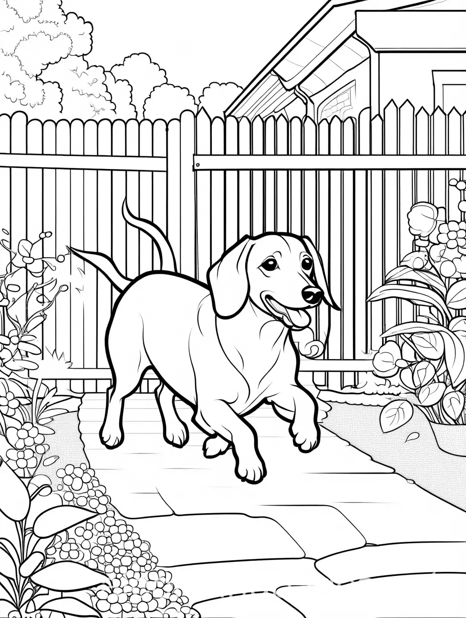 Playful-Dachshund-Running-with-Frisbee-in-Backyard-Coloring-Page