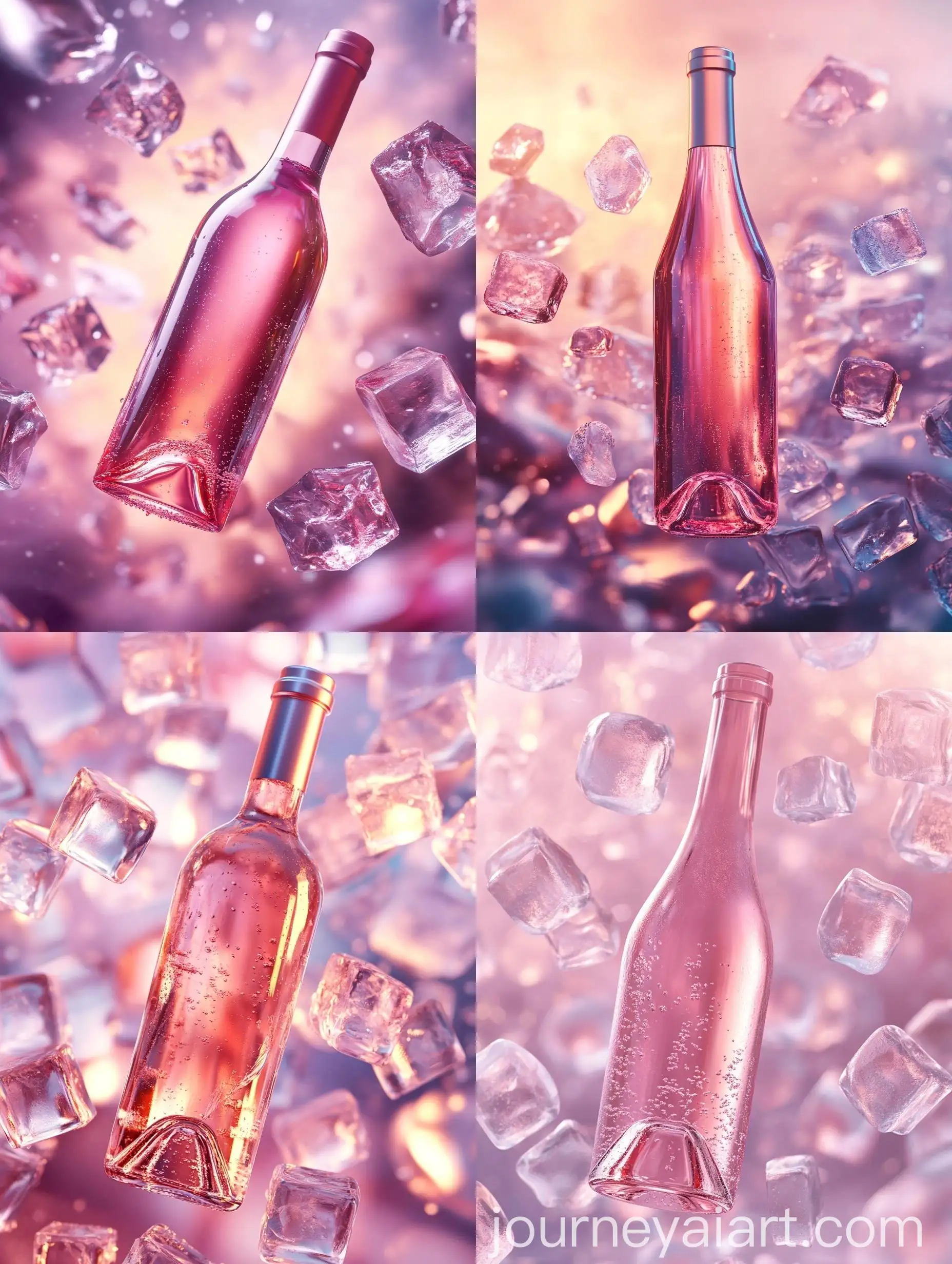 Elegant-Pink-Wine-Bottle-Floating-with-Sparkling-Ice-Cubes