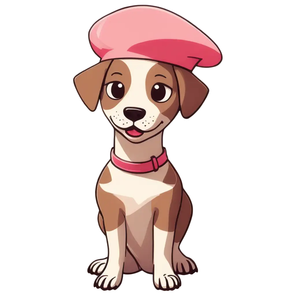 Dog-Shaking-Its-Head-and-Pink-Beret-Falling-Off-2D-Cartoon-Comic-PNG-Image