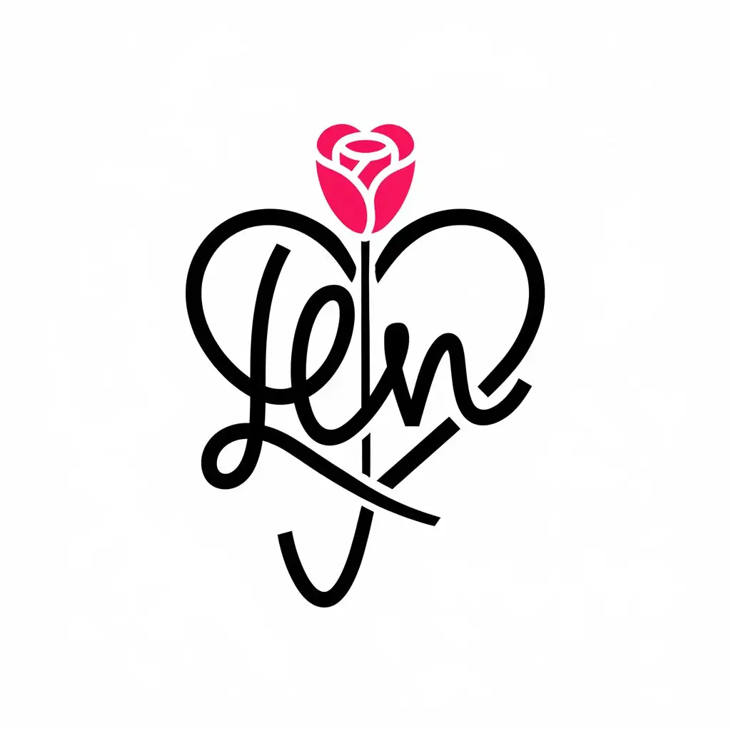 LOGO Design for LVN Heart Shaped Cursive Text with Rose Stem Theme