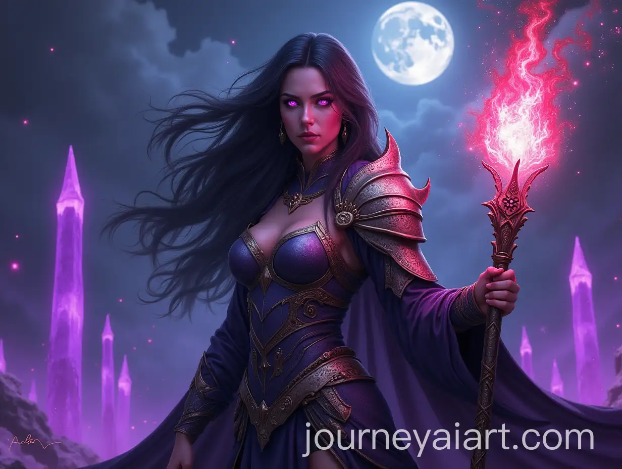 Powerful-Sorceress-with-Arcane-Staff-in-Mystical-Landscape