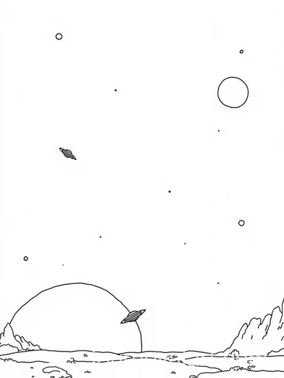 BlackandWhite-Coloring-Page-of-Cosmic-Sky-with-Planets-and-Spacecraft