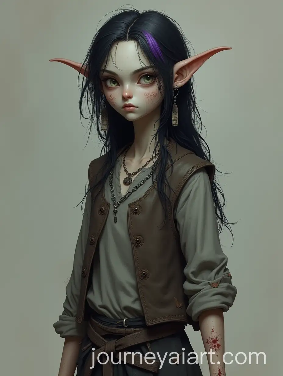 ScarredAI-Image-Prompt-Expansion-Elf-with-Unkempt-Hair-and-Tattered-Clothing-Haunted-by-Her-Past