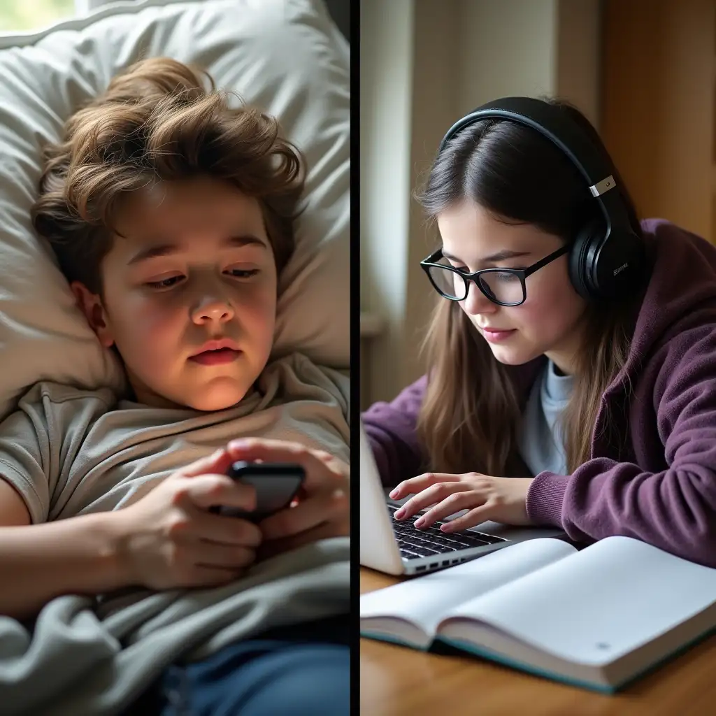 Teen-Using-Phone-and-Laptop-in-MemeStyle-SidebySide-Comparison