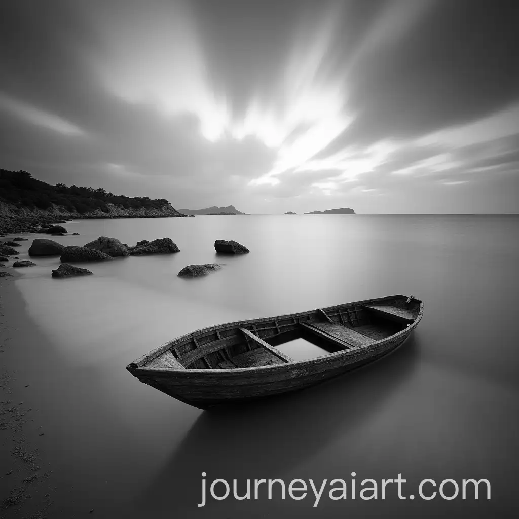 Sunken-Boat-on-Greek-Island-Shoreline-with-Moving-Clouds