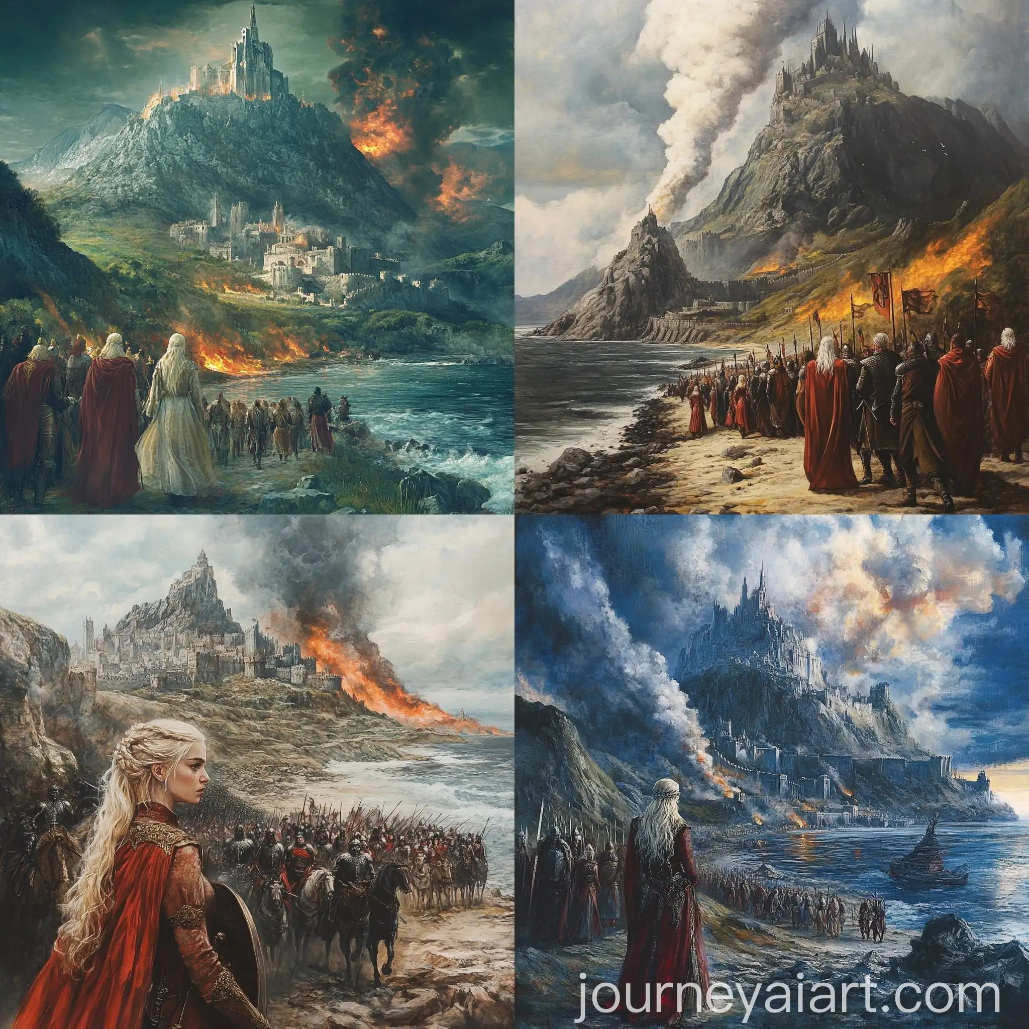 Aenar-Targaryen-Leading-Exodus-from-Valyria-with-Dragons-and-Fortress