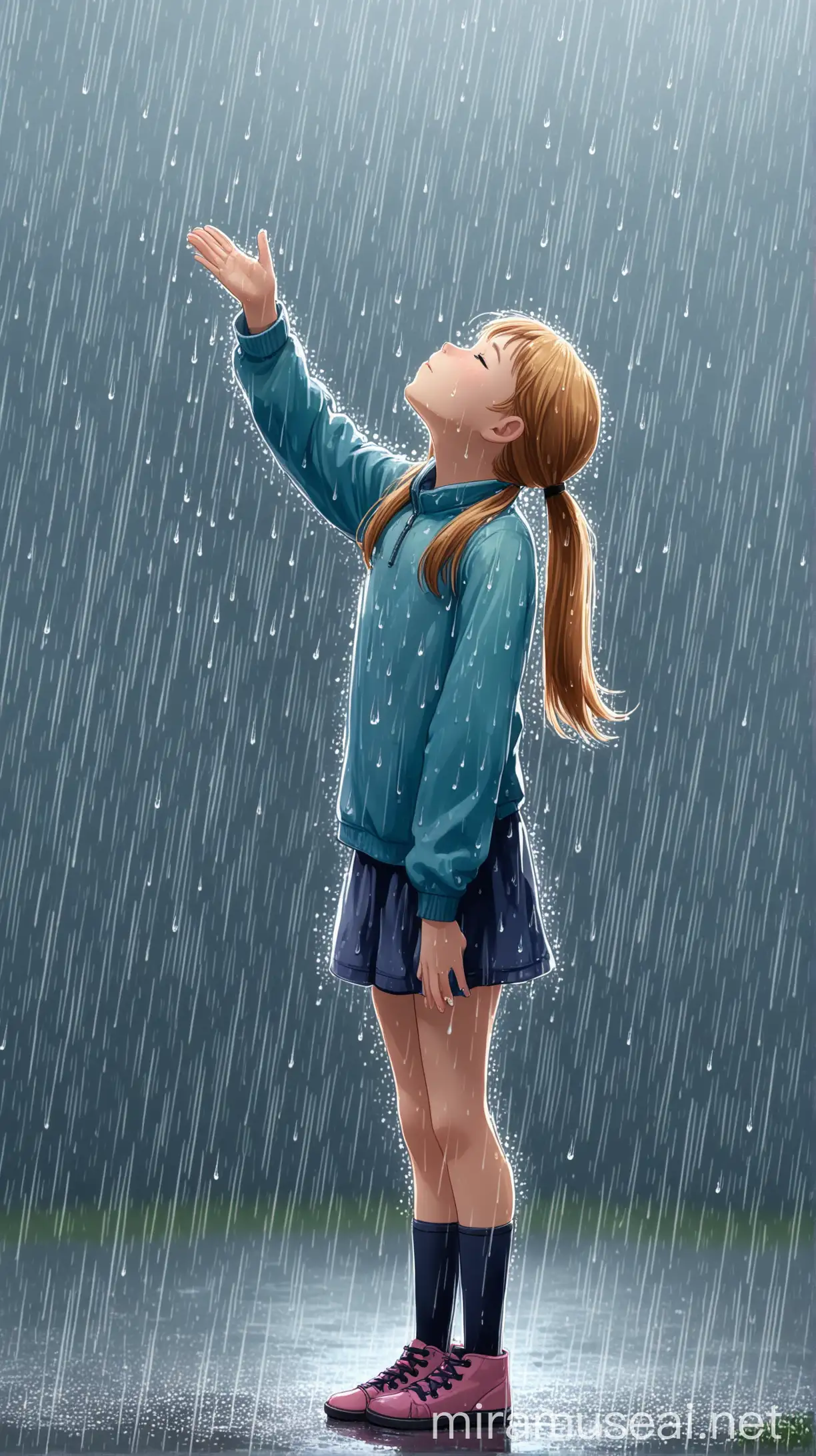 Teen Girl Catching Raindrops with Closed Eyes