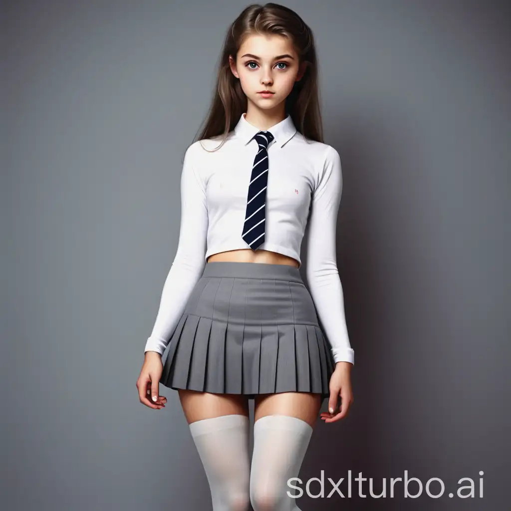 Imagine high school girls with grey skirts and white tights, in a realistic way