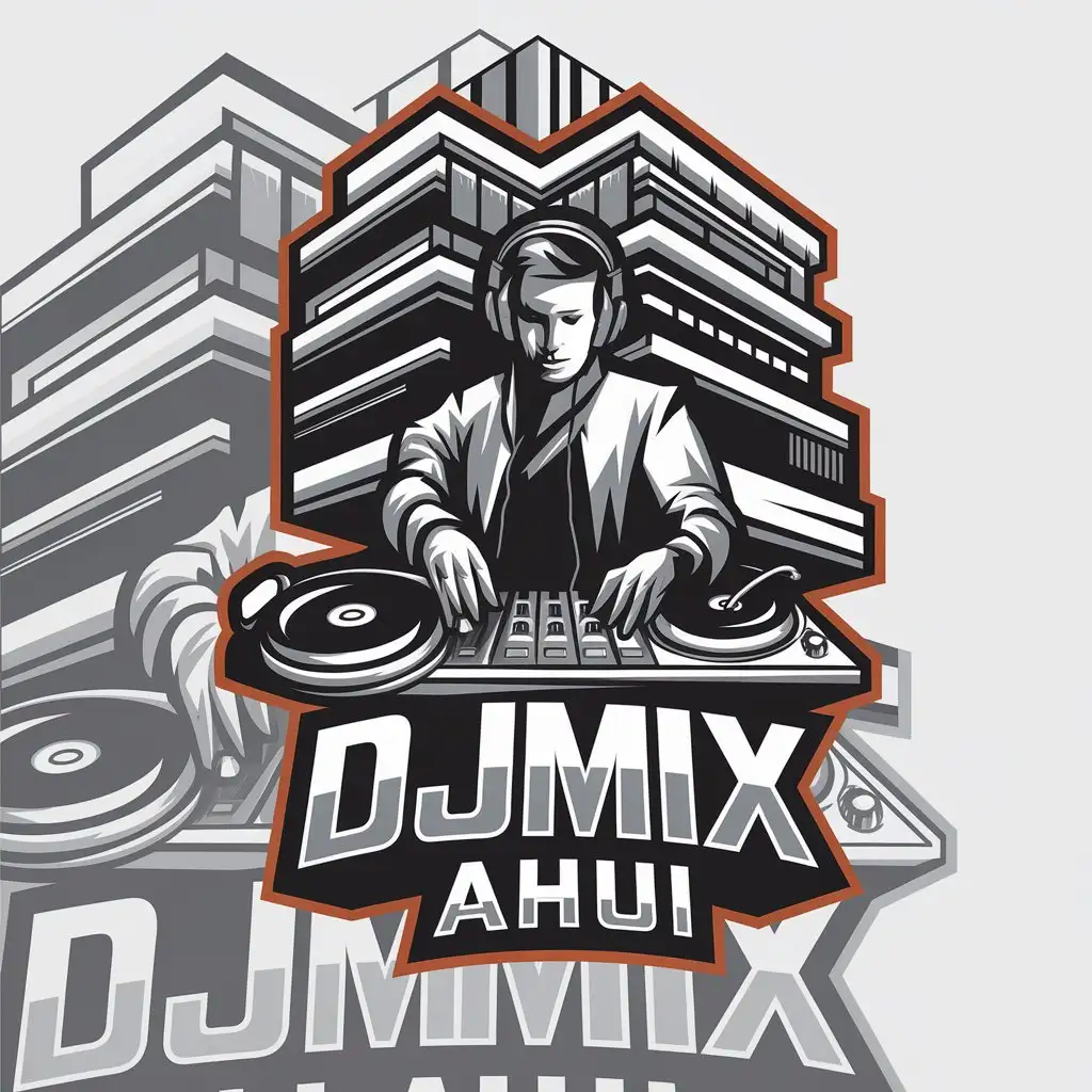 a vector logo design,with the text "DJMix Ahui", main symbol:DJ,Remix,Ahui,complex,be used in Entertainment industry,clear background