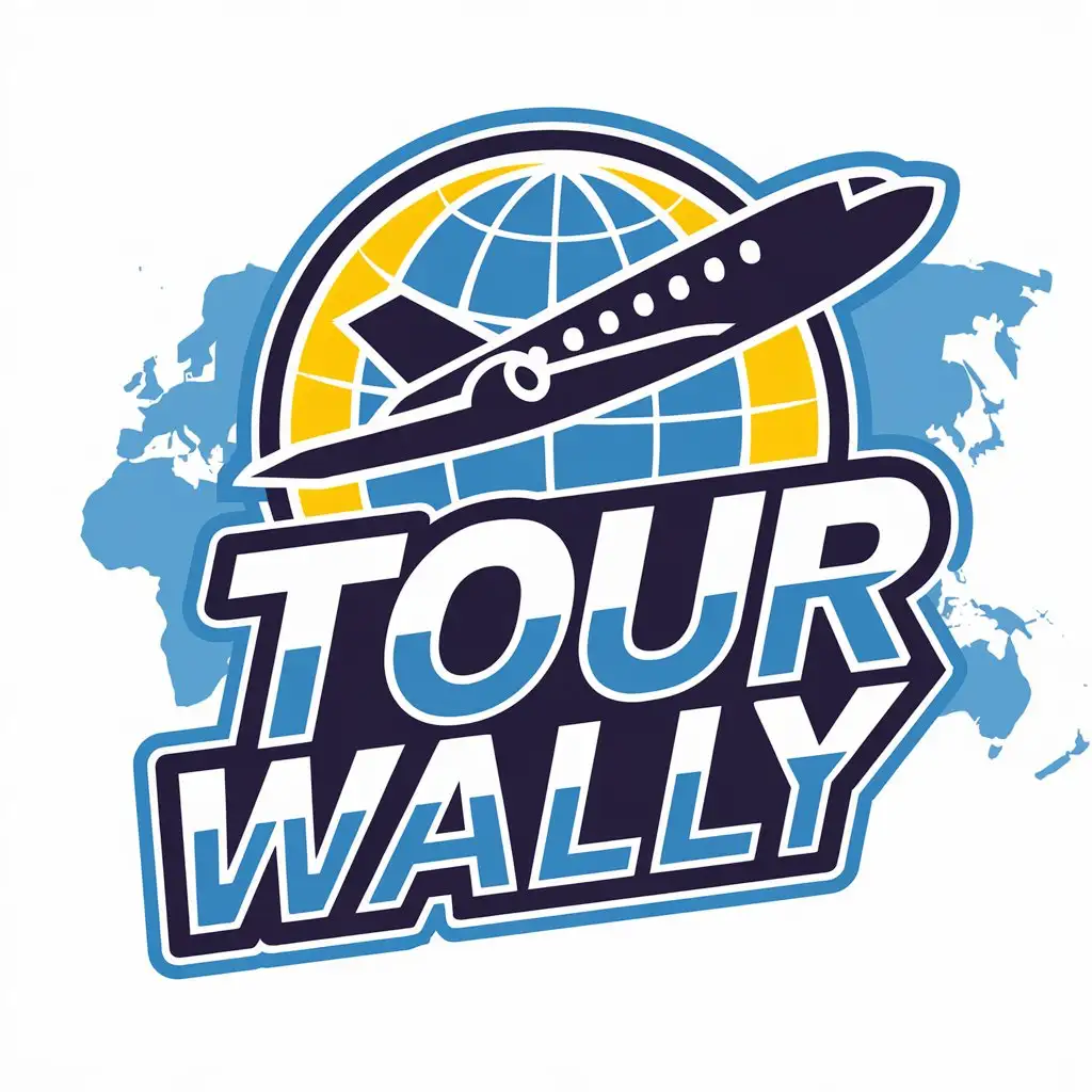 LOGO Design for Tour Wally Airplane Flying Around Globe with Vibrant Colors and Travel Industry Theme