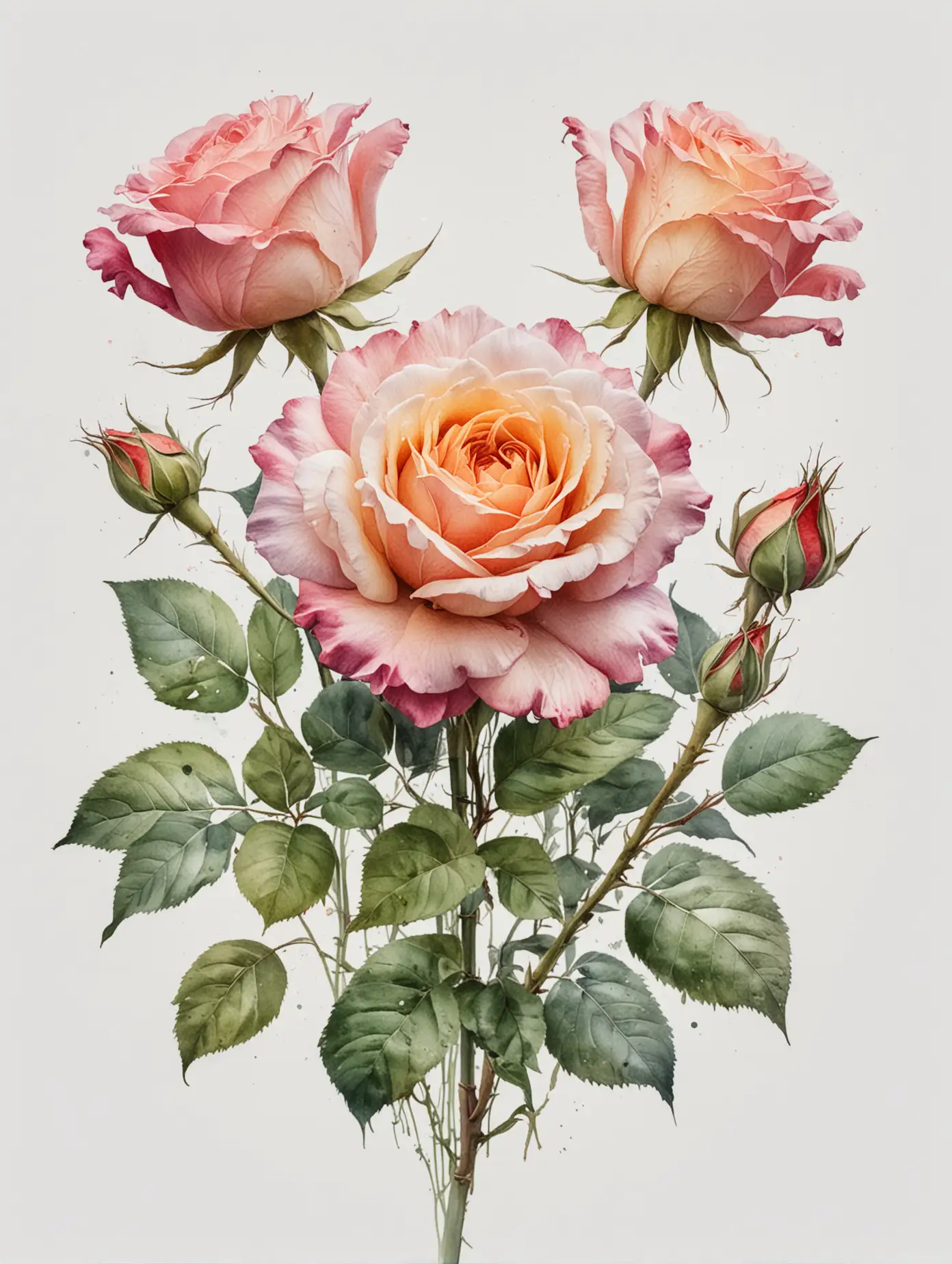 Watercolor Roses on White Background