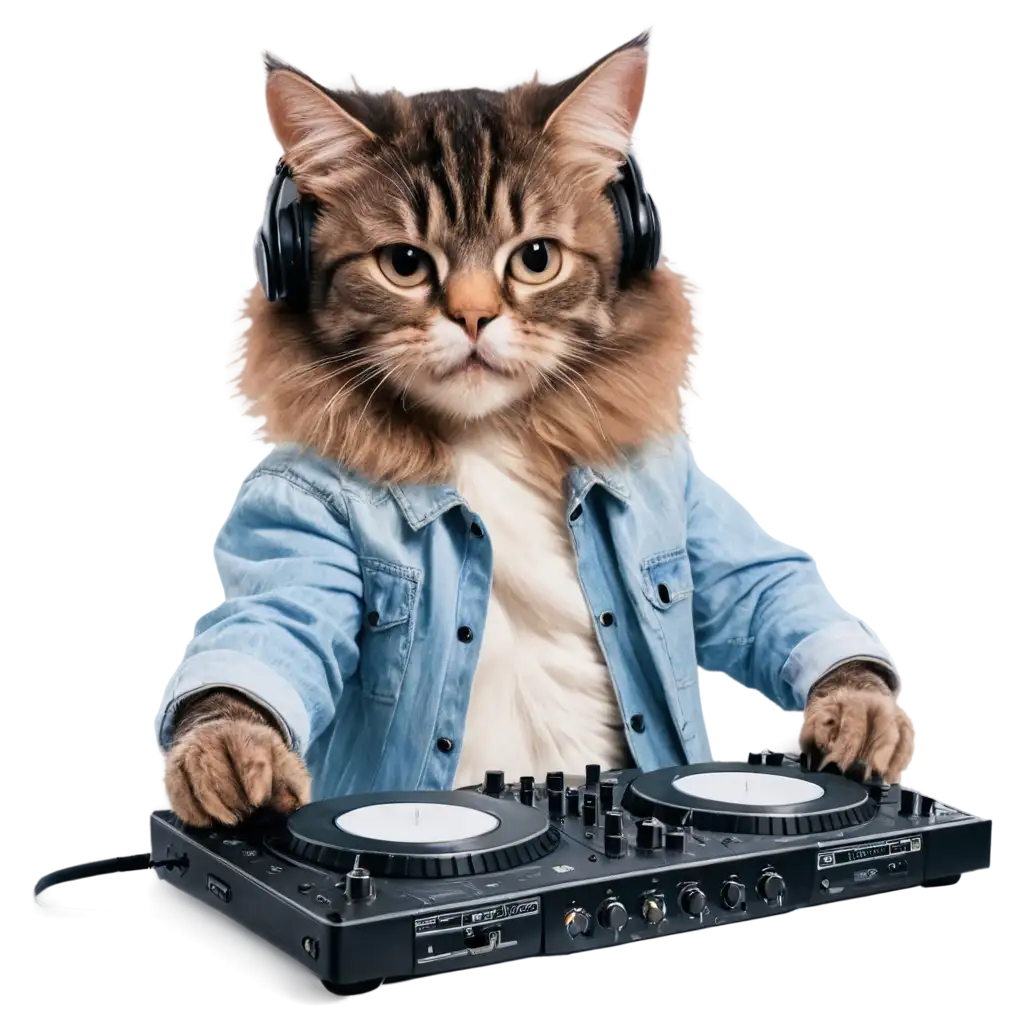 Cat-DJ-PNG-Image-Creative-Feline-Spinning-Beats-in-Digital-Art