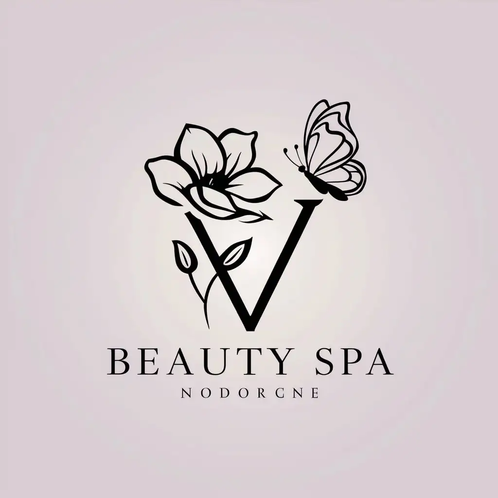 a vector logo design,with the text "V", main symbol:flower, butterfly, line art,Minimalistic,be used in Beauty Spa industry,clear background