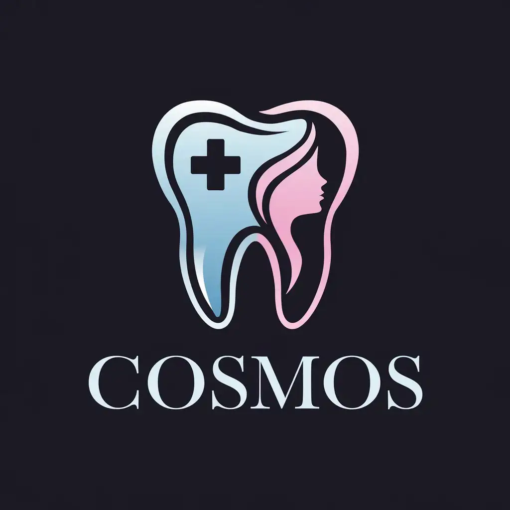 LOGO Design for COSMOS Blue and Pink Stylized Tooth with Medical Cross and Woman Profile