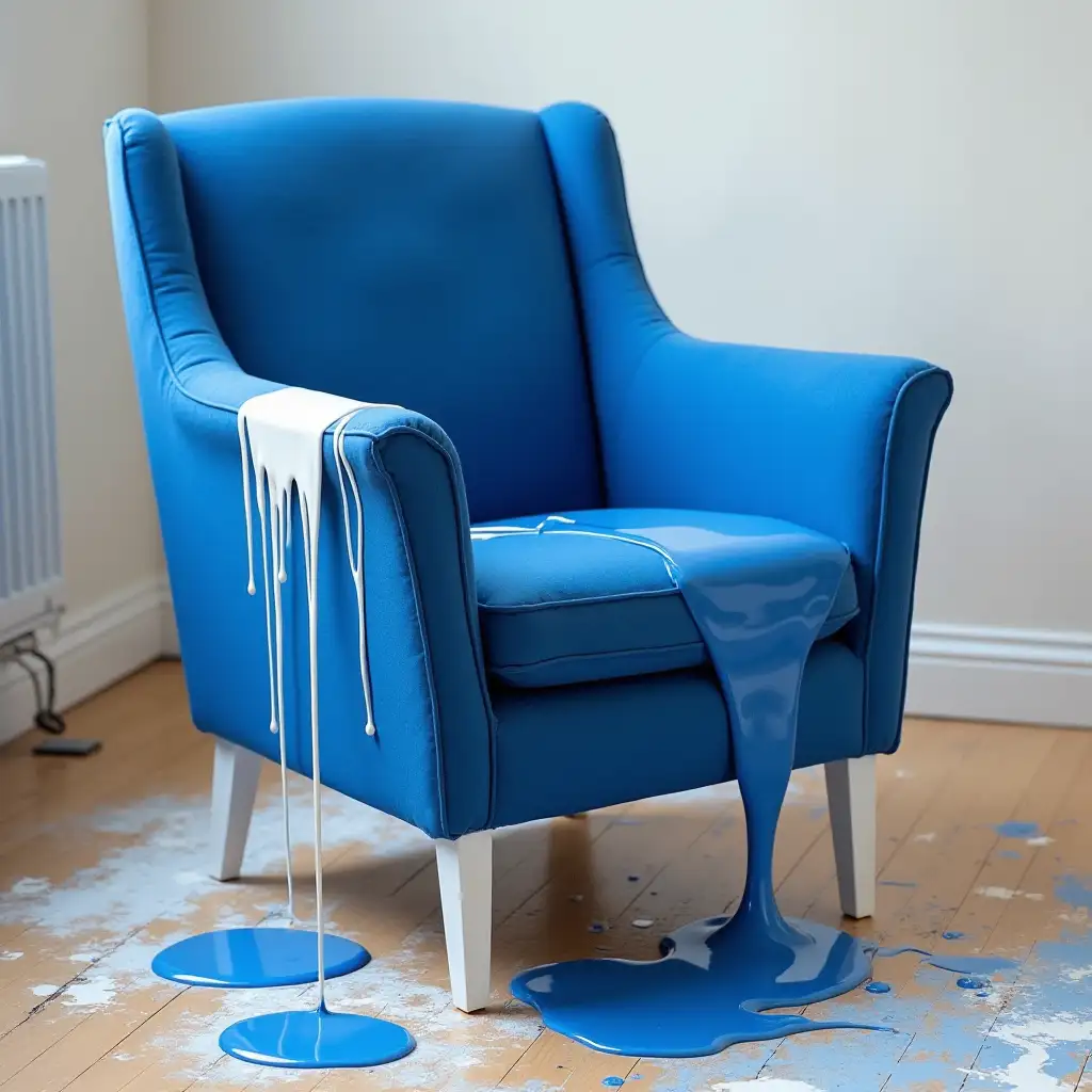 Dripping Paint Blue Armchair in Artists Studio