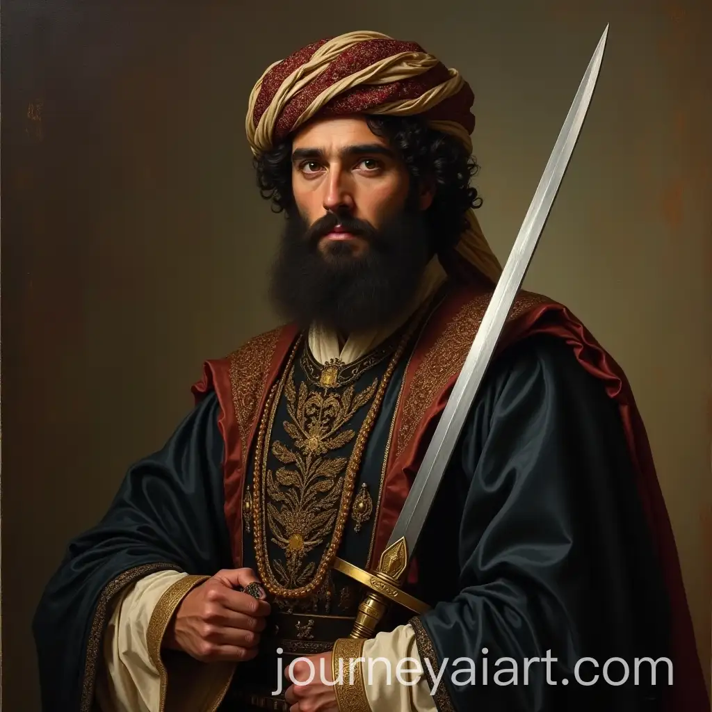 27YearOld-Ottoman-Sultan-in-Traditional-Warrior-Attire-Holding-a-Sword