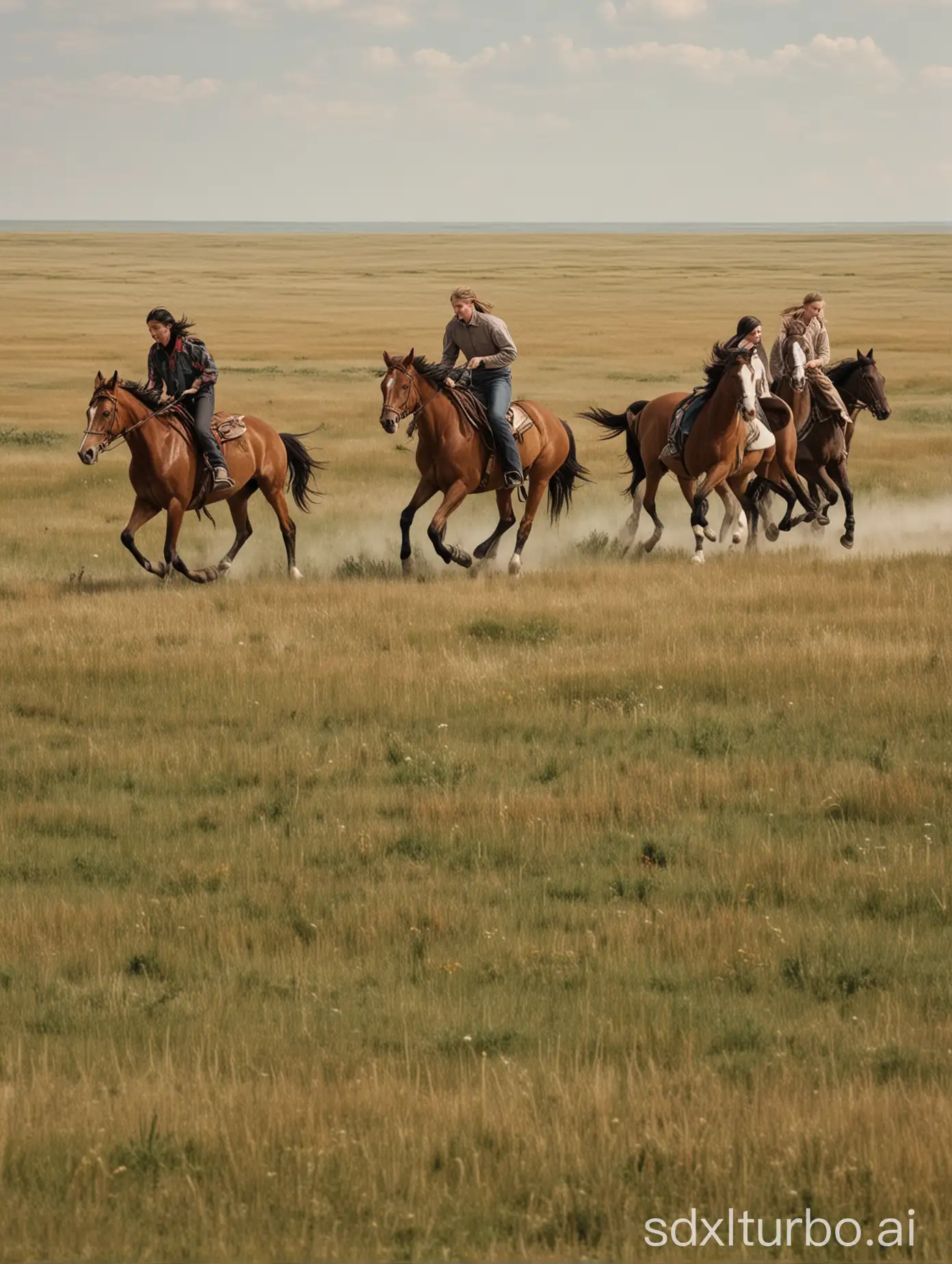 Horses galloping on the prairie