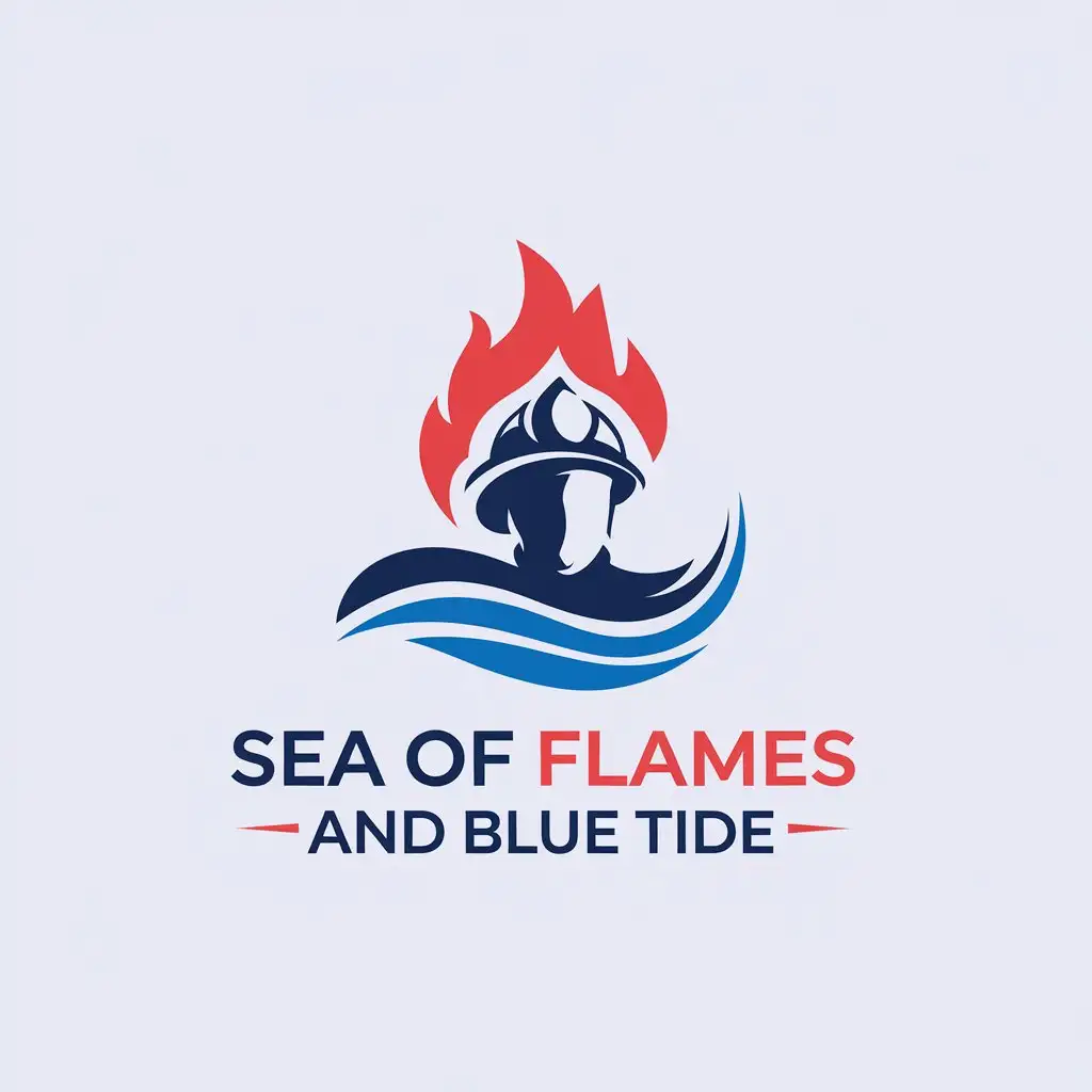 LOGO Design for Sea of Flames and Blue Tide Blue Red Firefighter with Flames Theme