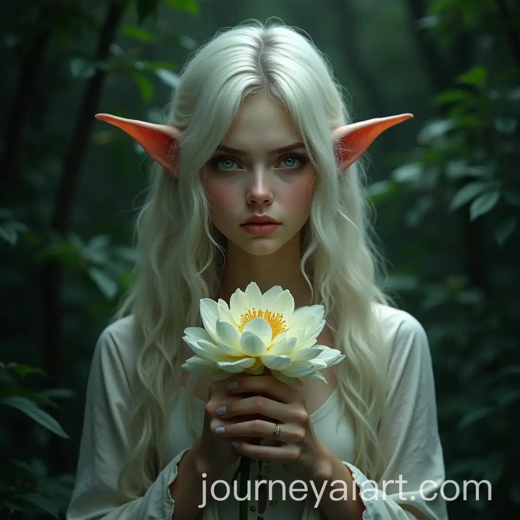 Sad-Elf-Portrait-with-Platinum-Blonde-Hair-and-Green-Eyes-at-Night