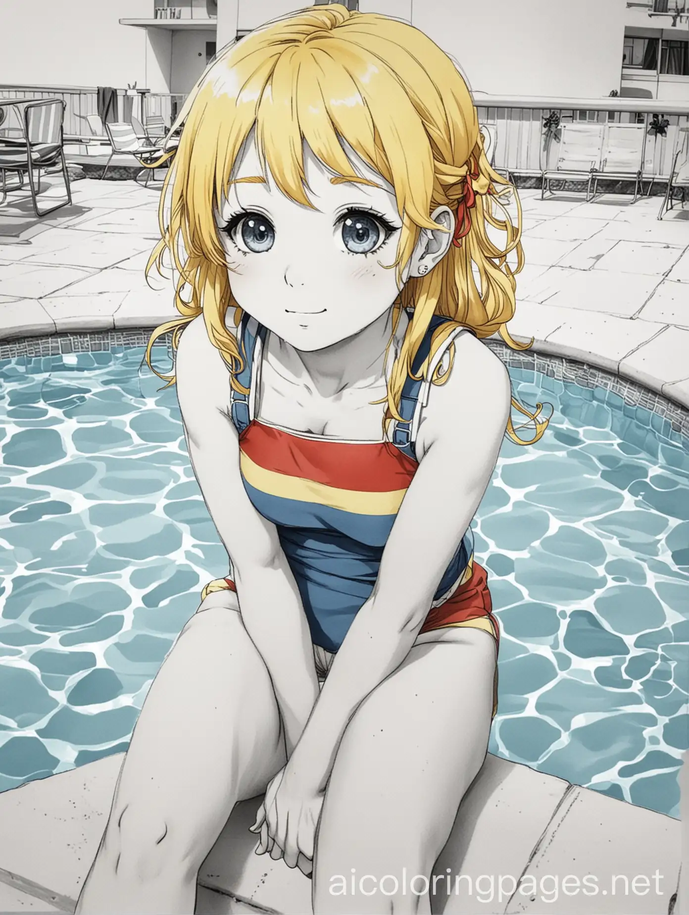 Anime-High-School-Girl-with-Puffy-Cheeks-by-Summer-Swimming-Pool