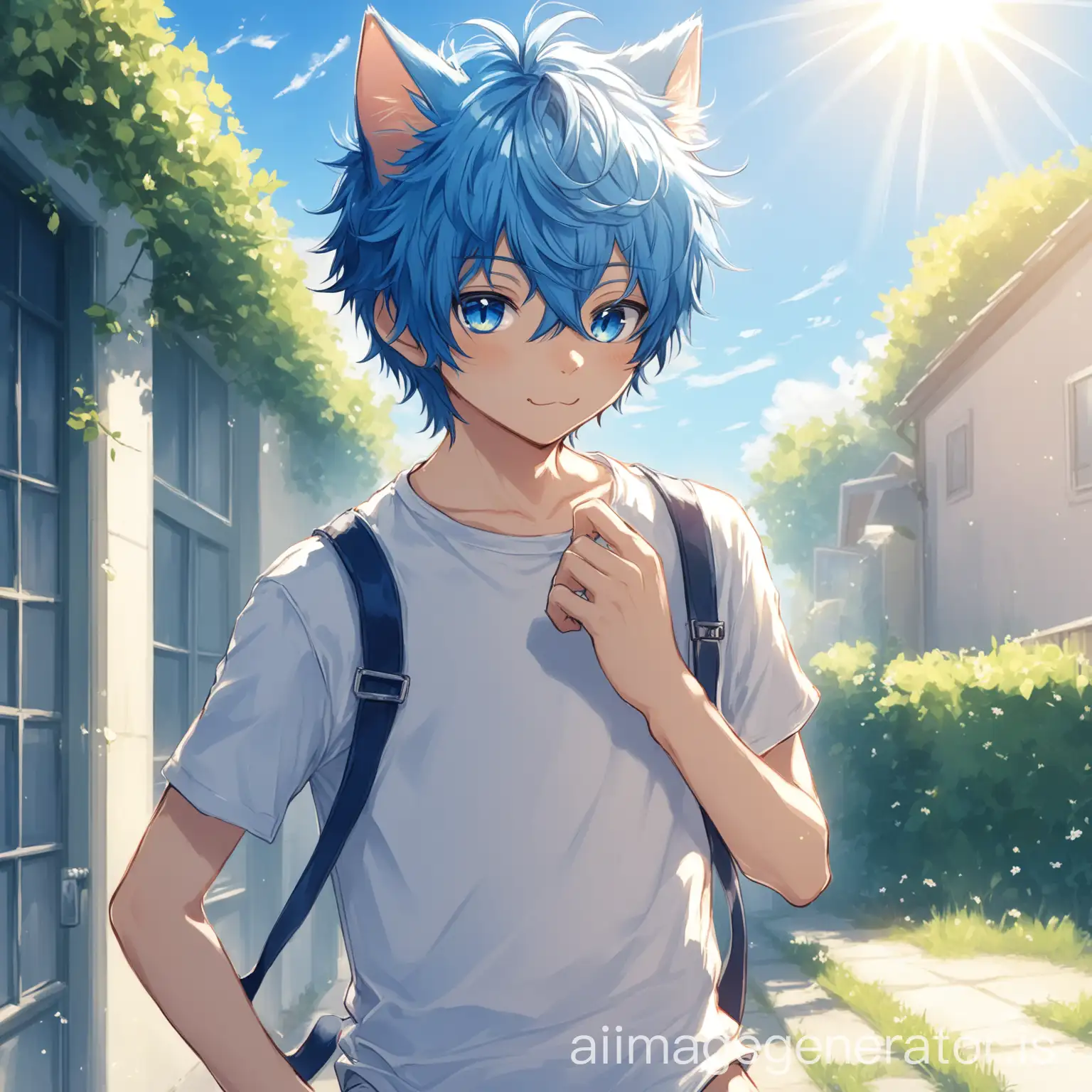 cat boy, blue hair, SUNNY DAY