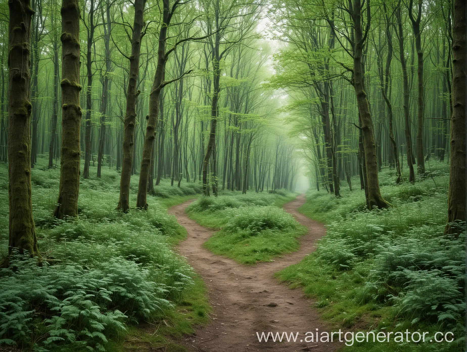 Cold-Green-Forest-Path-with-Tranquil-Atmosphere